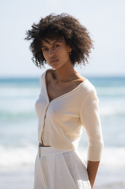 Lilly Pilly Collection recycled Cashmere cardigan top in Ivory