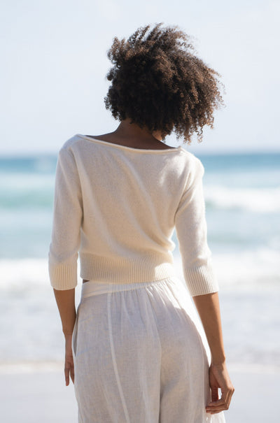 Lilly Pilly Collection recycled Cashmere cardigan top in Ivory
