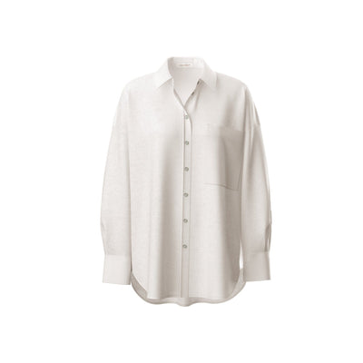 Lilly Pilly Collection Kirra shirt made from 100% Organic linen in Ivory, as 3D model showing front view