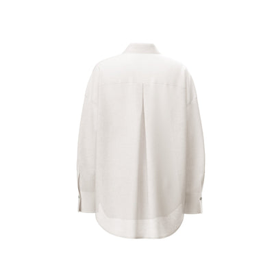 Lilly Pilly Collection Kirra shirt made from 100% Organic linen in Ivory, as 3D model showing back view