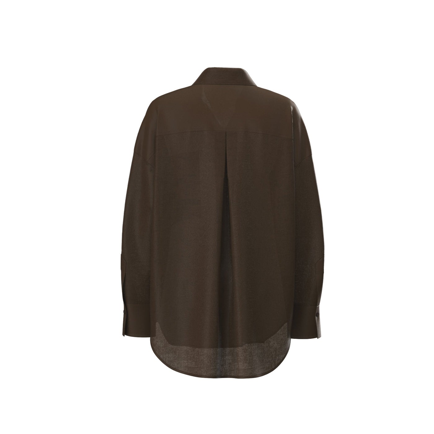 Lilly Pilly Collection Kirra shirt made from 100% Organic linen in Chocolate, as 3D model showing back view