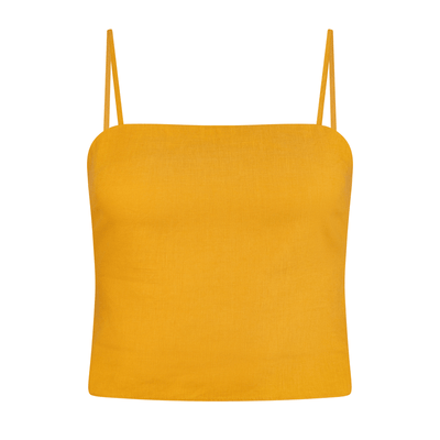 Lilly Pilly Collection 100% organic linen Lila Cami in Sunflower as 3D image showing front view