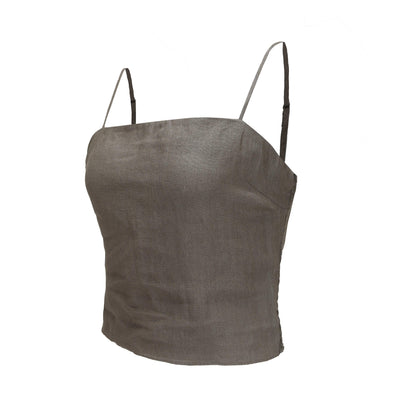 Lilly Pilly Collection 100% organic linen Lila Cami in Khaki as 3D image showing front and side view
