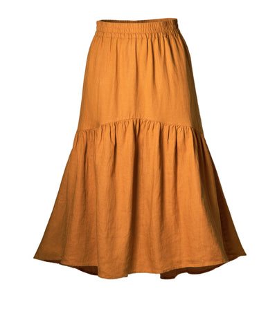 Lilly Pilly Collection 100% organic linen Lola Skirt in Cinnamon as 3D model front view