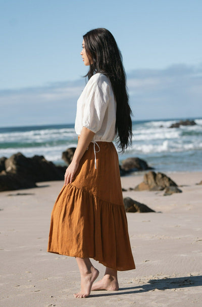 Lilly Pilly Collection 100% organic linen Lola Skirt in Cinnamon