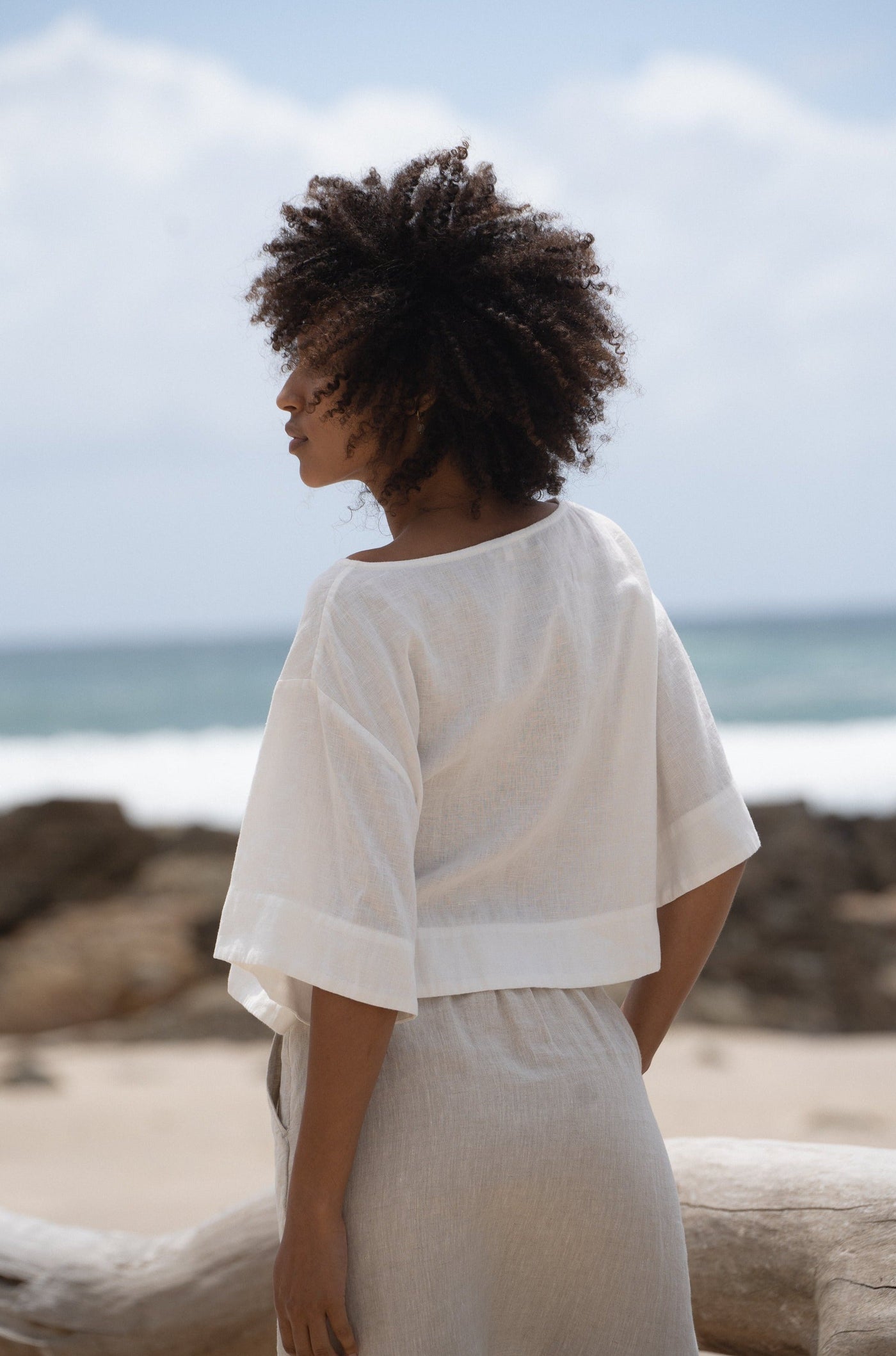 Lilly Pilly Collection Maya top made from 100% Organic linen in Ivory
