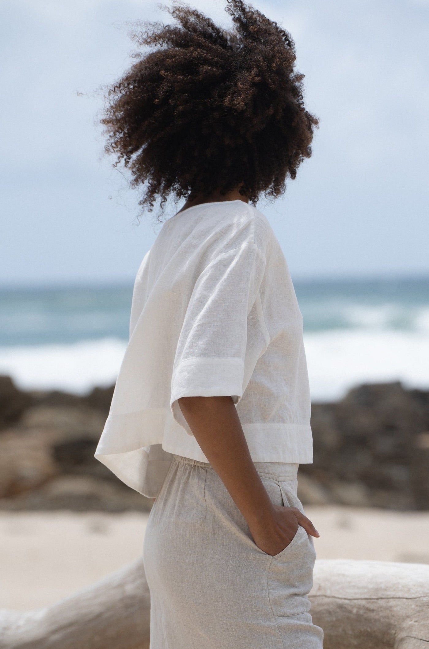 Lilly Pilly Collection Maya top made from 100% Organic linen in Ivory
