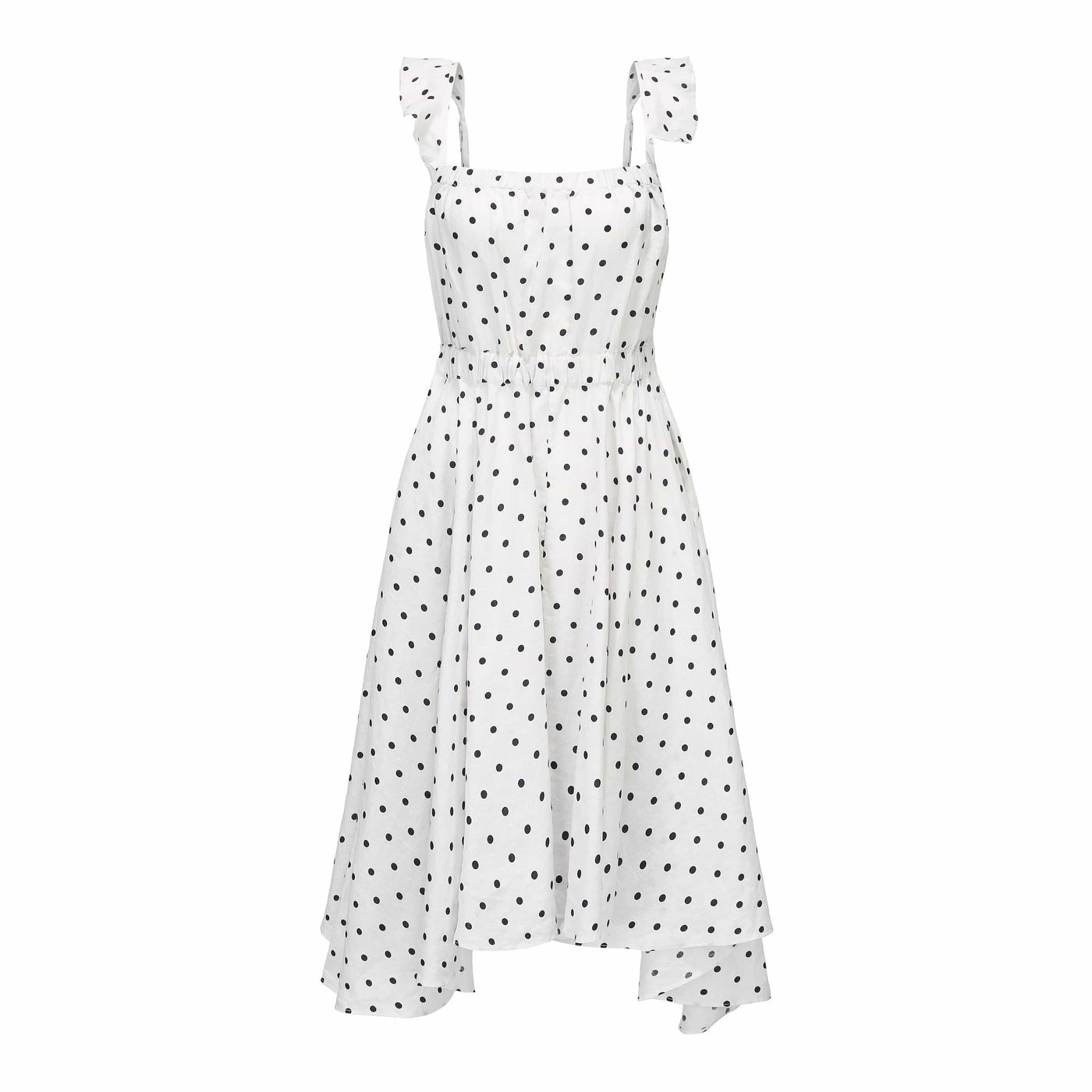Lilly Pilly Collection 100% organic linen Mia Dress in Polka Dot as 3D model front view