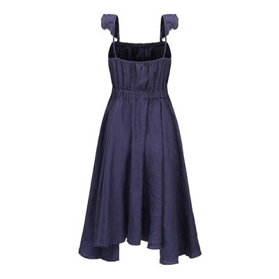 Lilly Pilly Collection 100% organic linen Mia Dress in Denim Blue as 3D model back view