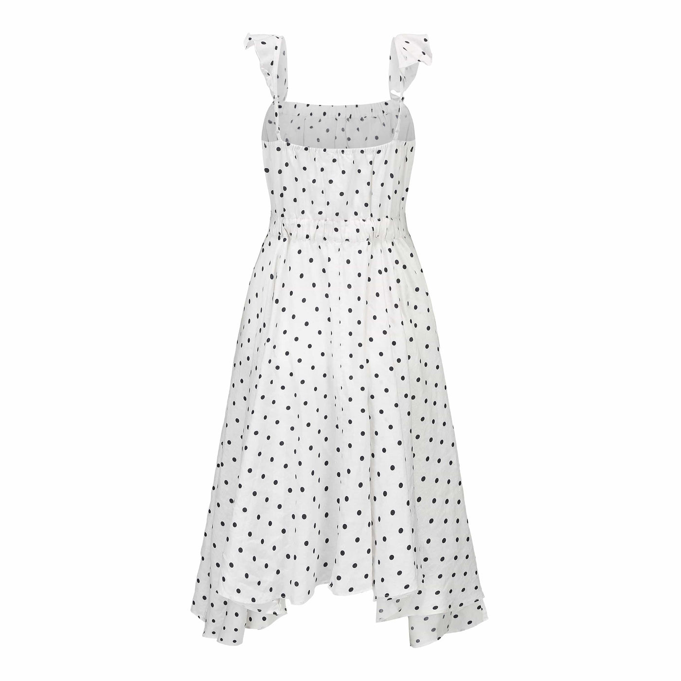 Lilly Pilly Collection 100% organic linen Mia Dress in Polka Dot as 3D model back  view