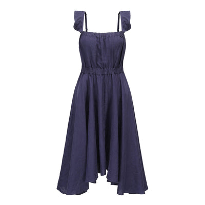 Lilly Pilly Collection 100% organic linen Mia Dress in Denim Blue as 3D model front view