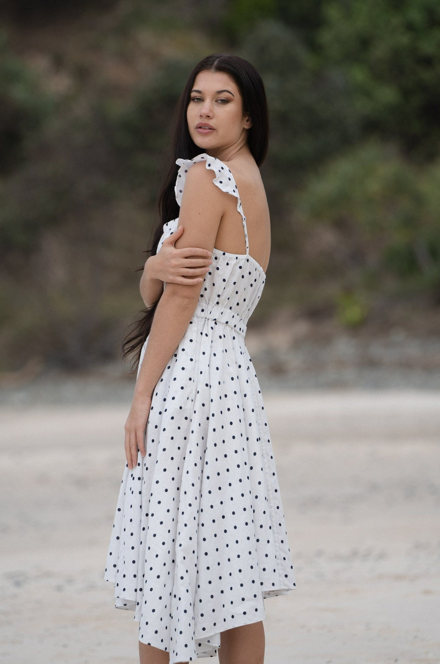 Lilly Pilly Collection 100% organic linen Mia Dress in  Polka dot