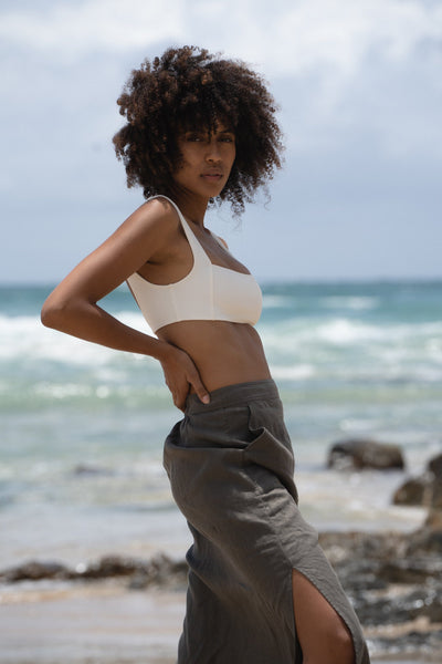 Lilly Pilly Collection Nadi skirt made from 100% Organic linen in Khaki