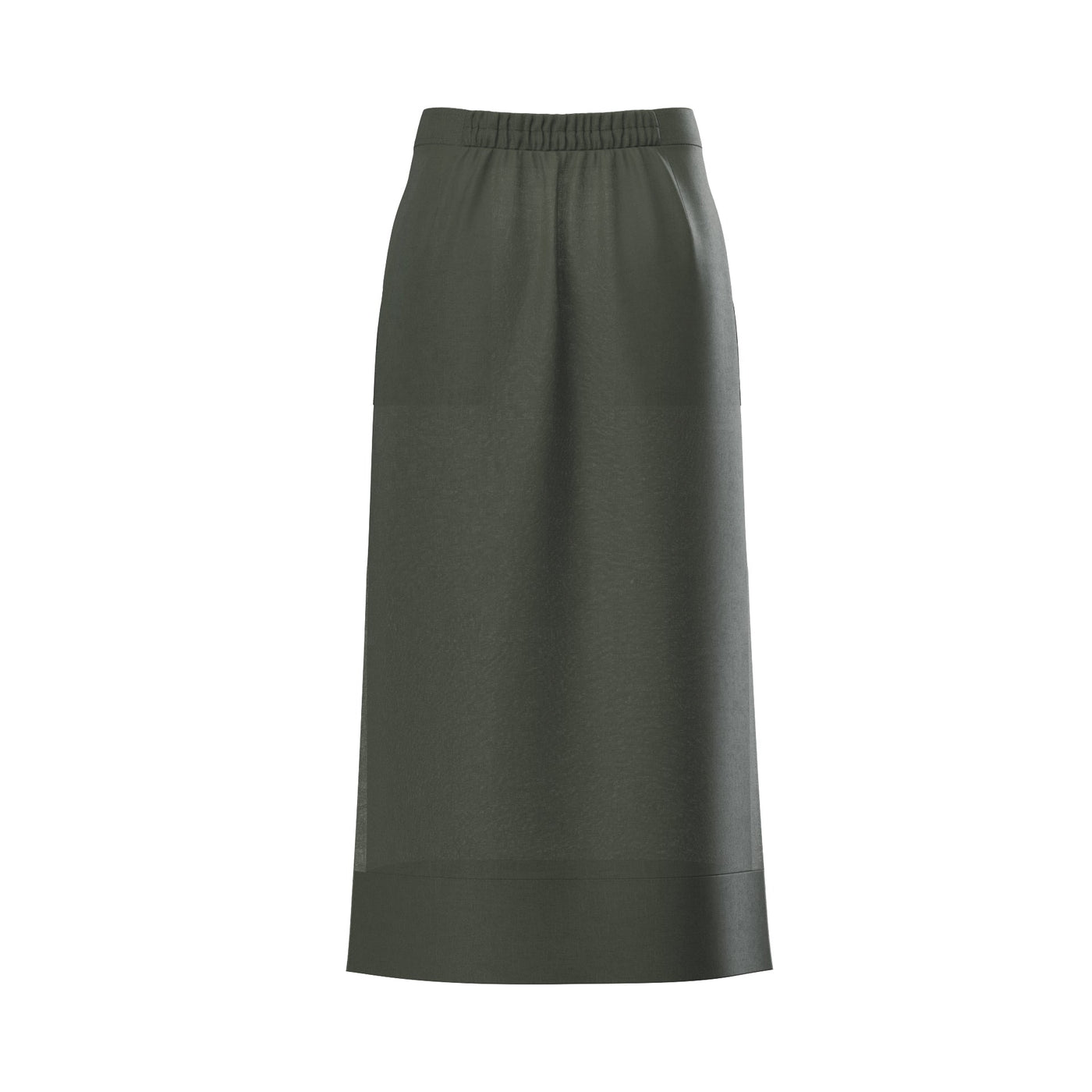 Lilly Pilly Collection Nadi skirt made from 100% Organic linen in Khaki, as 3D model showing back view