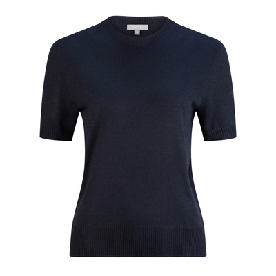 Lilly Pilly Collection super soft cashmere Nicky Knit Top in Navy, as 3D image showing back view