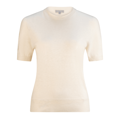 Lilly Pilly Collection super soft cashmere Nicky Knit Top in Ivory as 3D image showing front view
