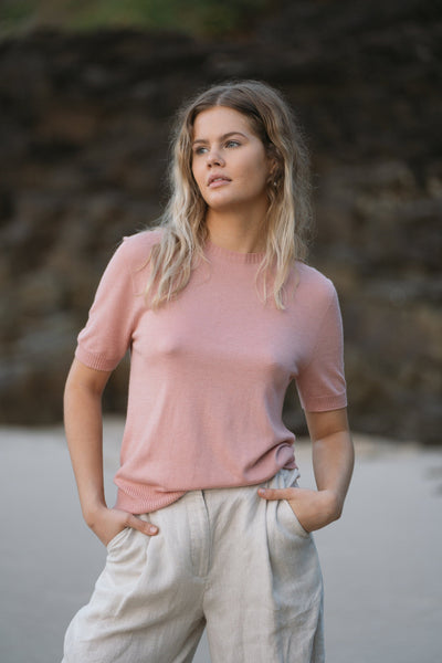 Lilly Pilly Collection super soft cashmere Nicky Knit Top in Dusty Pink