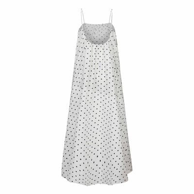 Lilly Pilly Collection 100% organic linen Olive Dress in Polka Dot as 3D image showing back view