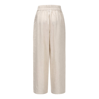 illy Pilly Collection 100% organic linen Olivia Pants in Oatmeal as 3D image showing back view