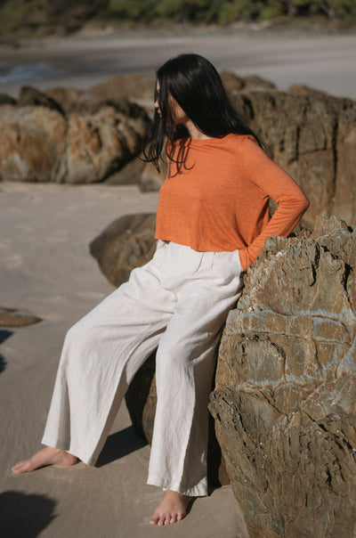Lilly Pilly Collection 100% organic linen Olivia Pants in Oatmeal