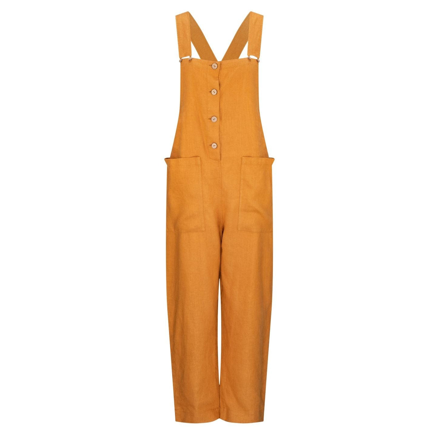 Lilly Pilly Collection 100% organic linen Piper Linen Jumpsuit in Nutmeg. 3D model showing front view.