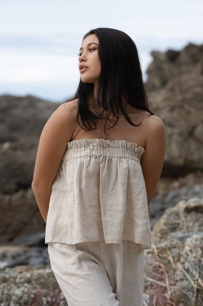 Lilly Pilly Collection 100% organic linen Pippa Top in Oatmeal