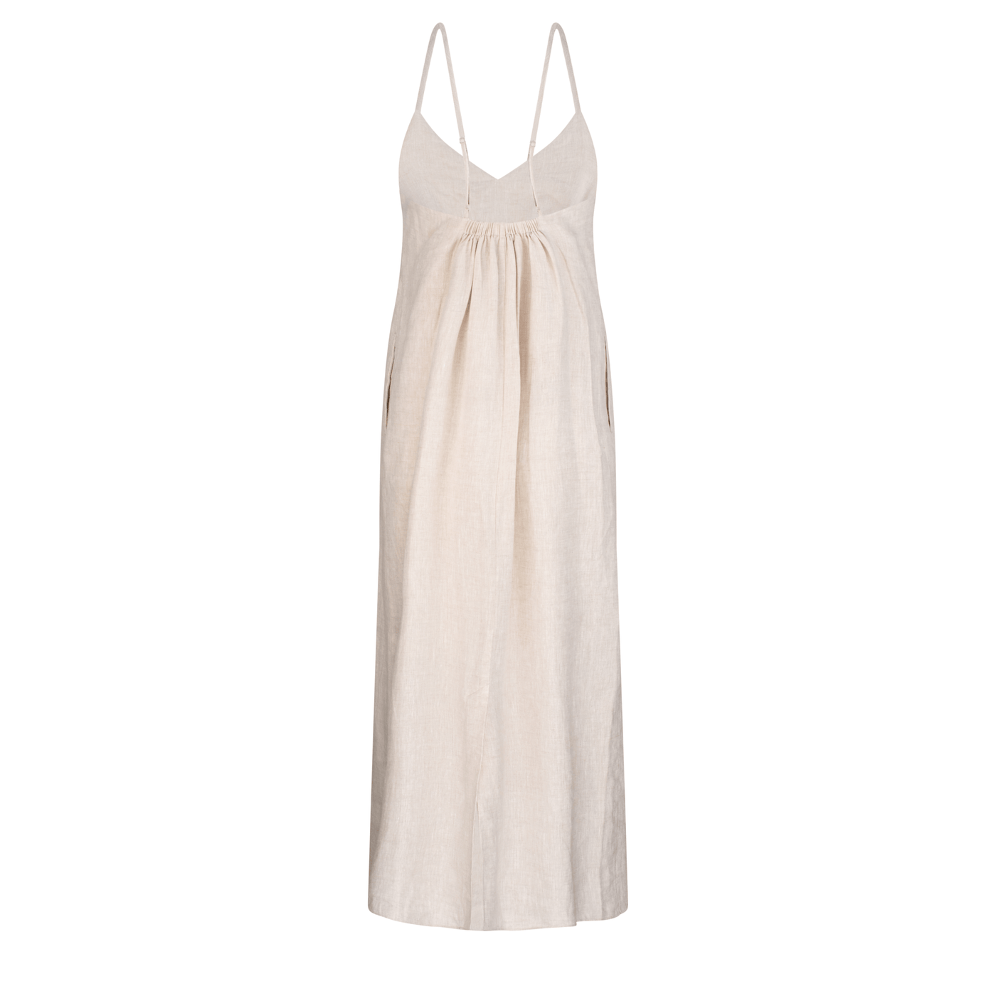 Lilly Pilly Collection 100% organic linen Sophie Linen Slip in Oatmeal, as a 3D model showing back view