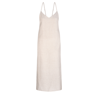 Lilly Pilly Collection 100% organic linen Sophie Linen Slip in Oatmeal, as a 3D model showing front view