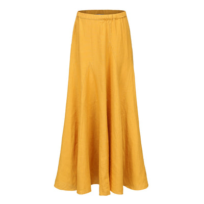 Lilly Pilly Collection 100% organic linen Stella Skirt in Sunflower as 3D image showing front view