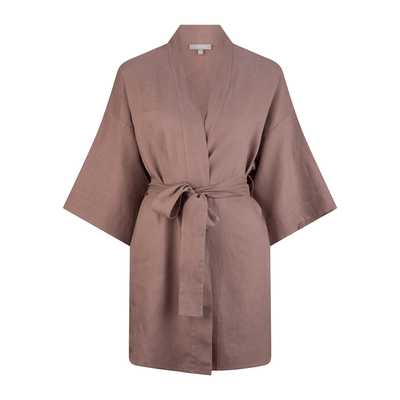 Lilly Pilly Collection organic linen Summer Kimono in Mauve. View from front of 3D model
