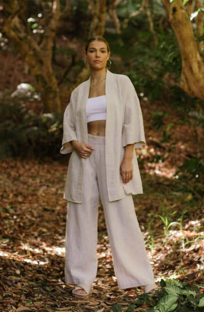Lilly Pilly Collection 100% organic linen Summer Kimono in Oatmeal