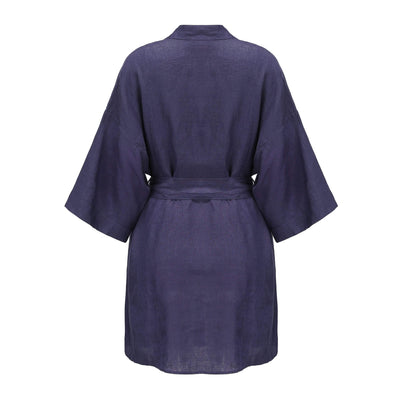 Lilly Pilly Collection 100% organic linen Summer Kimono in Denim Blue as 3D model back view