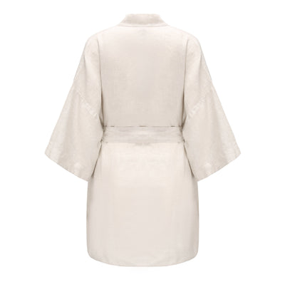 Lilly Pilly Collection 100% organic linen Summer Kimono in Oatmeal as 3D image showing back view