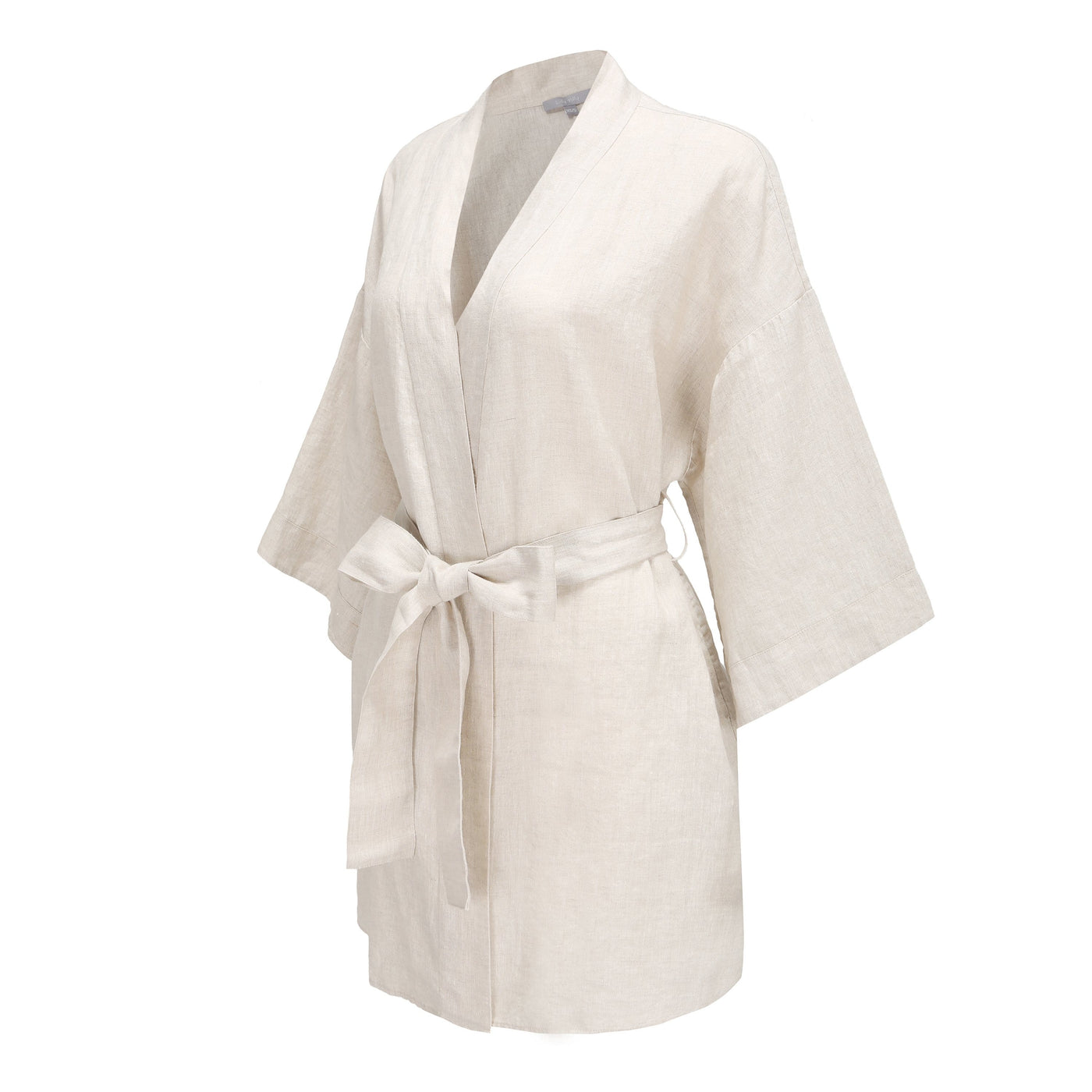 Lilly Pilly Collection 100% organic linen Summer Kimono in Oatmeal as 3D image showing side view