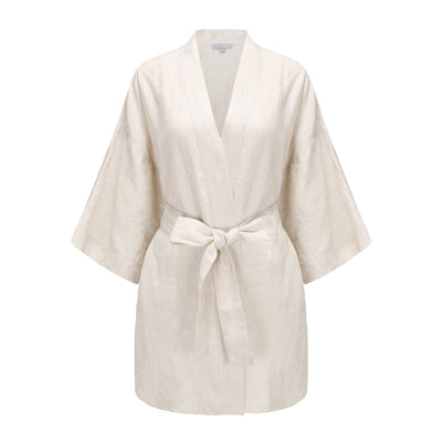 Lilly Pilly Collection 100% organic linen Summer Kimono in Oatmeal as 3D image showing front view