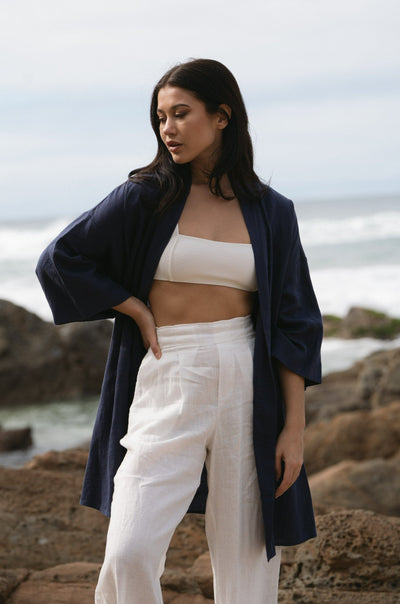 Lilly Pilly Collection 100% organic linen Summer Kimono in Denim Blue