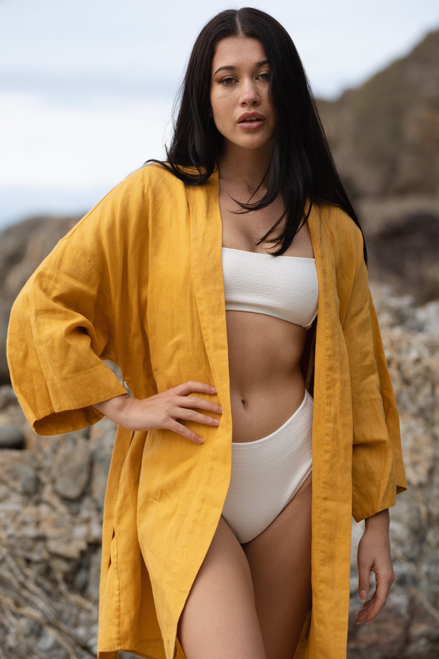 Lilly Pilly Collection 100% organic linen Summer Kimono in Sunflower