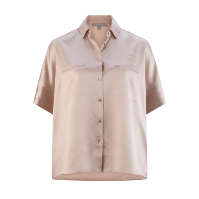 Lilly Pilly Collection bluesign® certified pure silk Toni Shirt in Crystal Pink, as 3D image showing front view