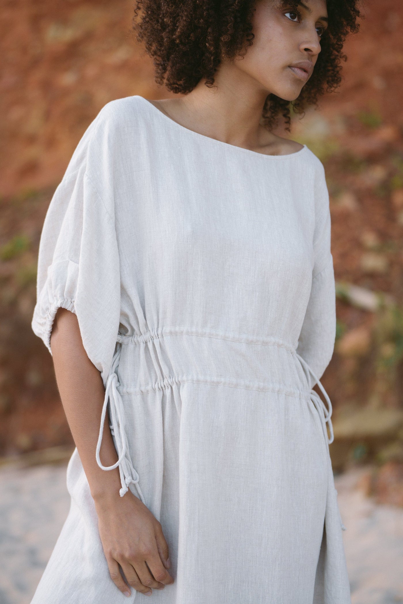 Lilly Pilly Collection Valerie dress made from 100% Organic linen in Oatmeal