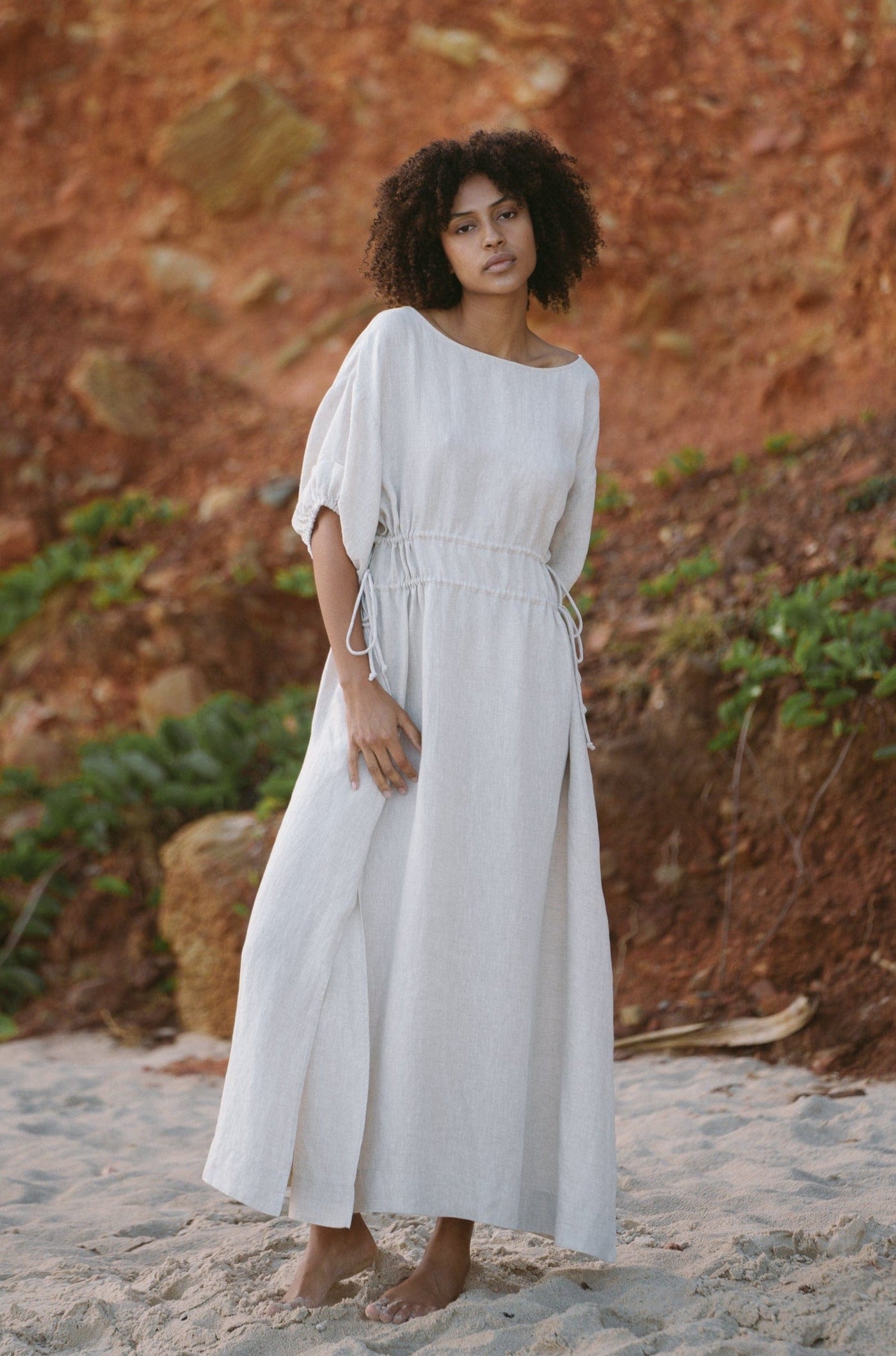 Lilly Pilly Collection Valerie dress made from 100% Organic linen in Oatmeal