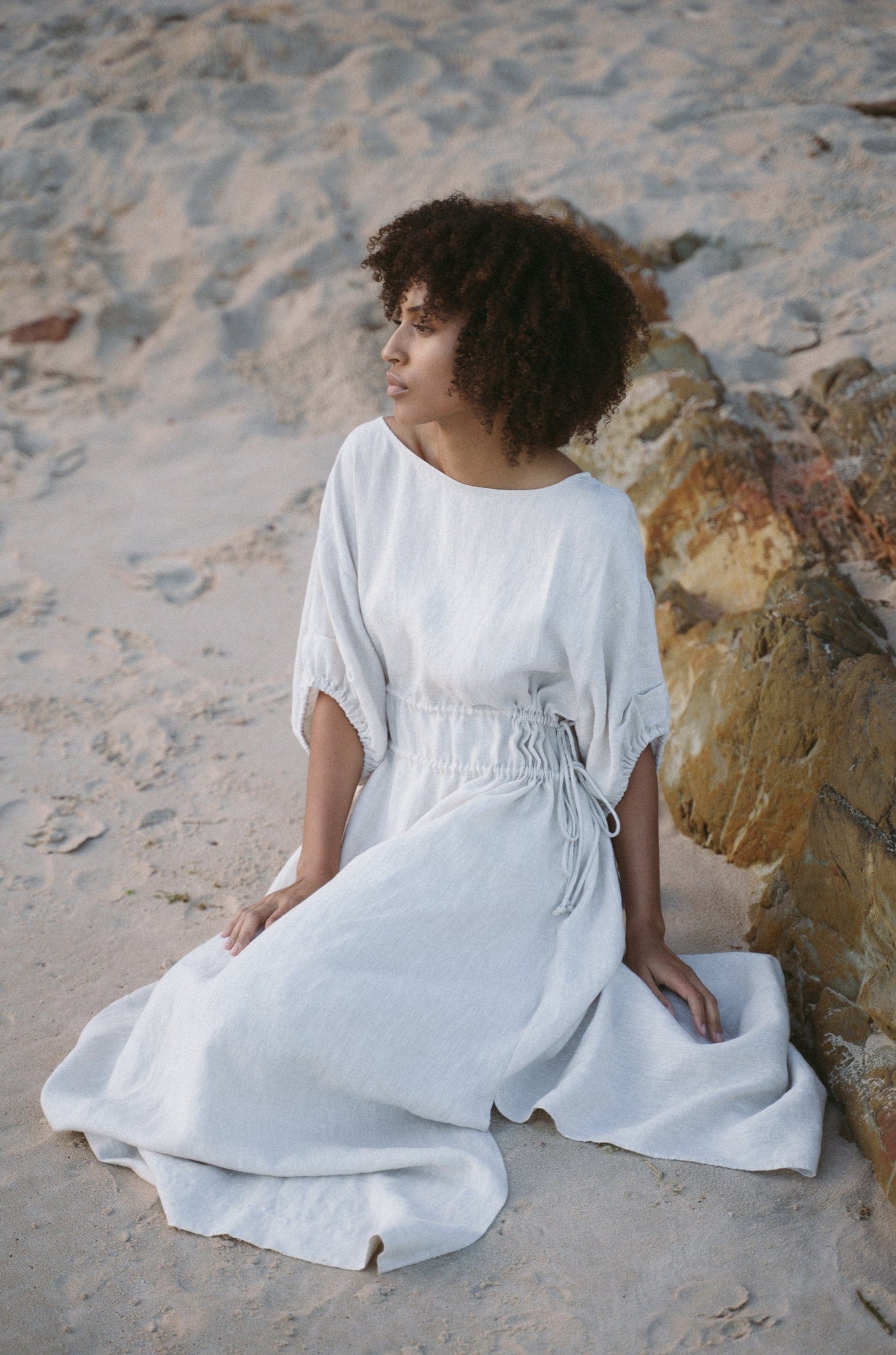 Lilly Pilly Collection Valerie dress made from 100% Organic linen in Oatmeal