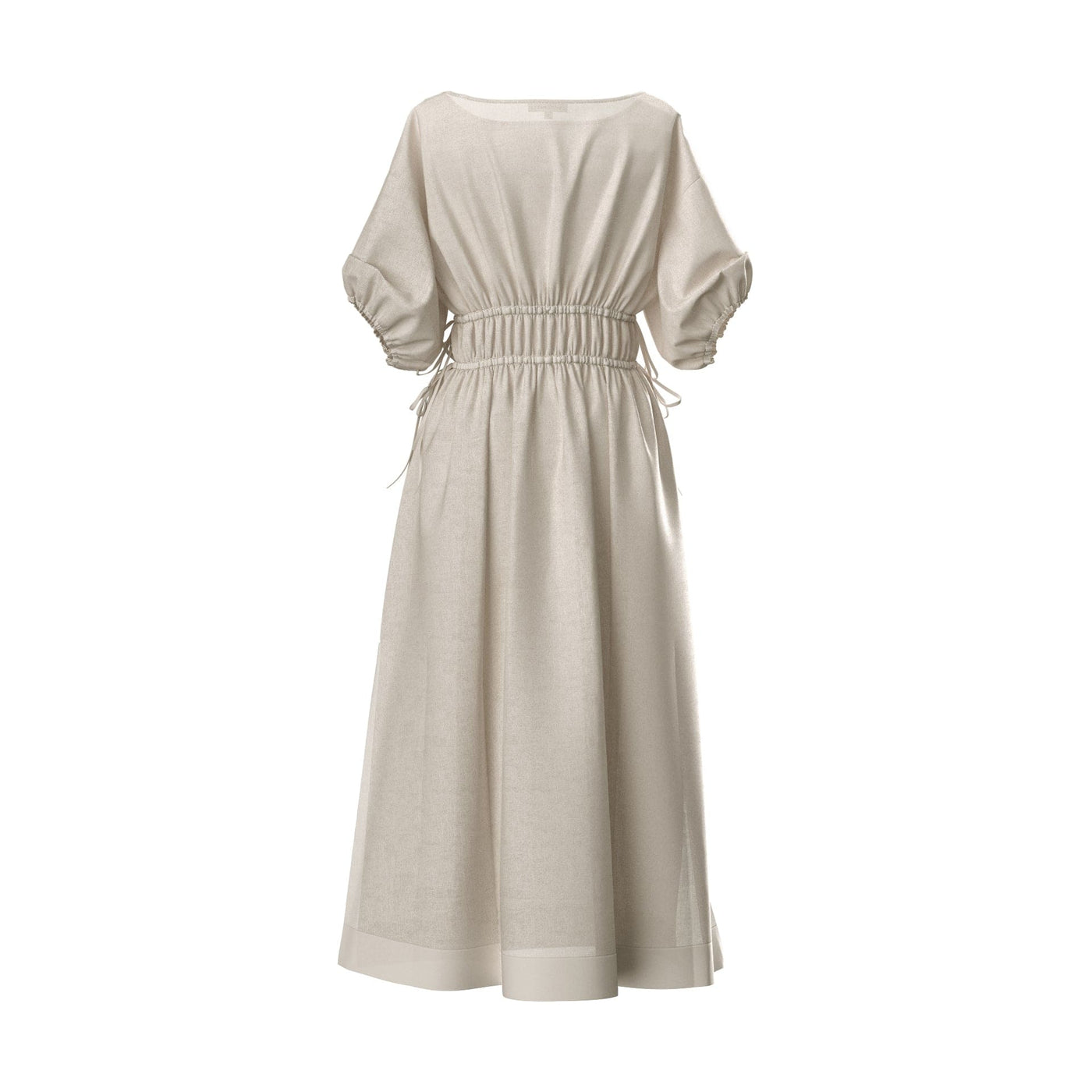 Lilly Pilly Collection Valerie dress made from 100% Organic linen in Ivory, as 3D model showing back view