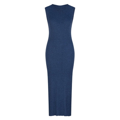 Lilly Pilly Collection Willow Knit dress made from Cotton Cashmere in Blue Marle. 3D model showing front view.