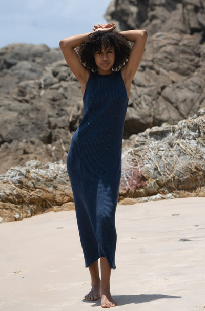 Lilly Pilly Collection Willow Knit dress made from Cotton Cashmere in Blue Marle 