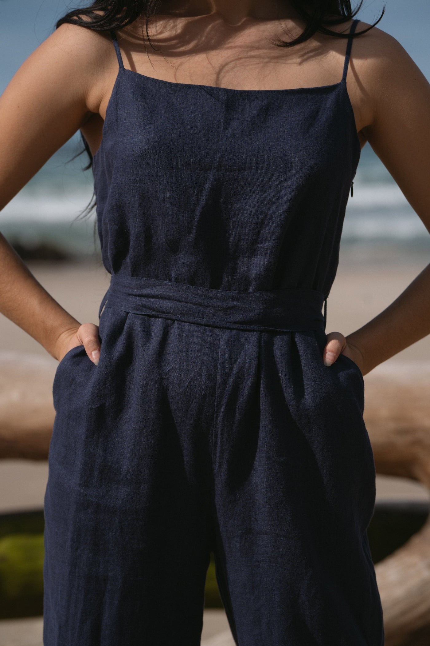Lilly Pilly Collection 100% organic linen Chloe Jumpsuit in Denim Blue