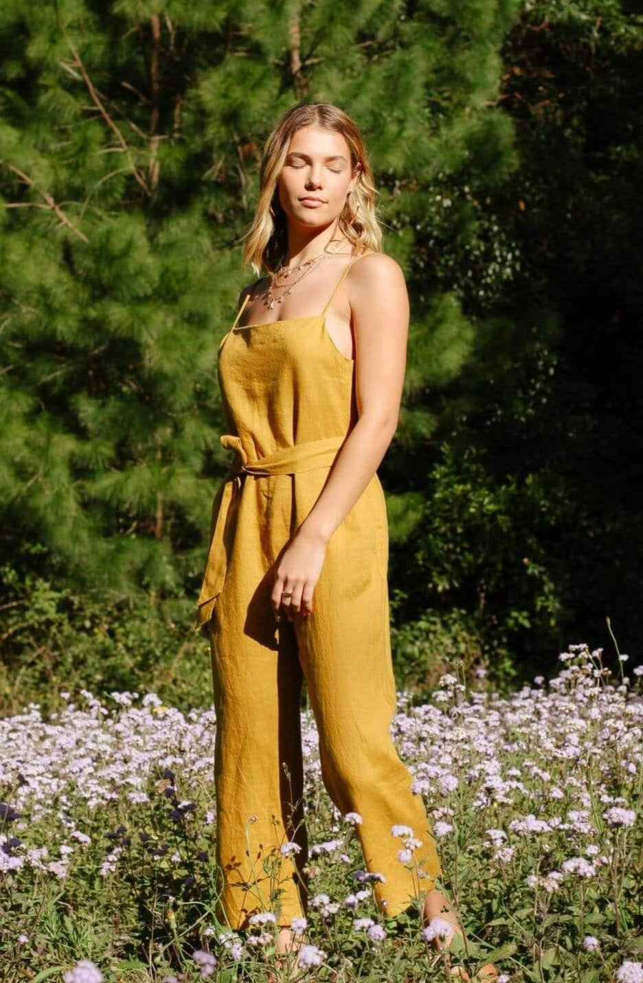 Lilly Pilly Collection organic linen Chloe jumpsuit / MUSTARD