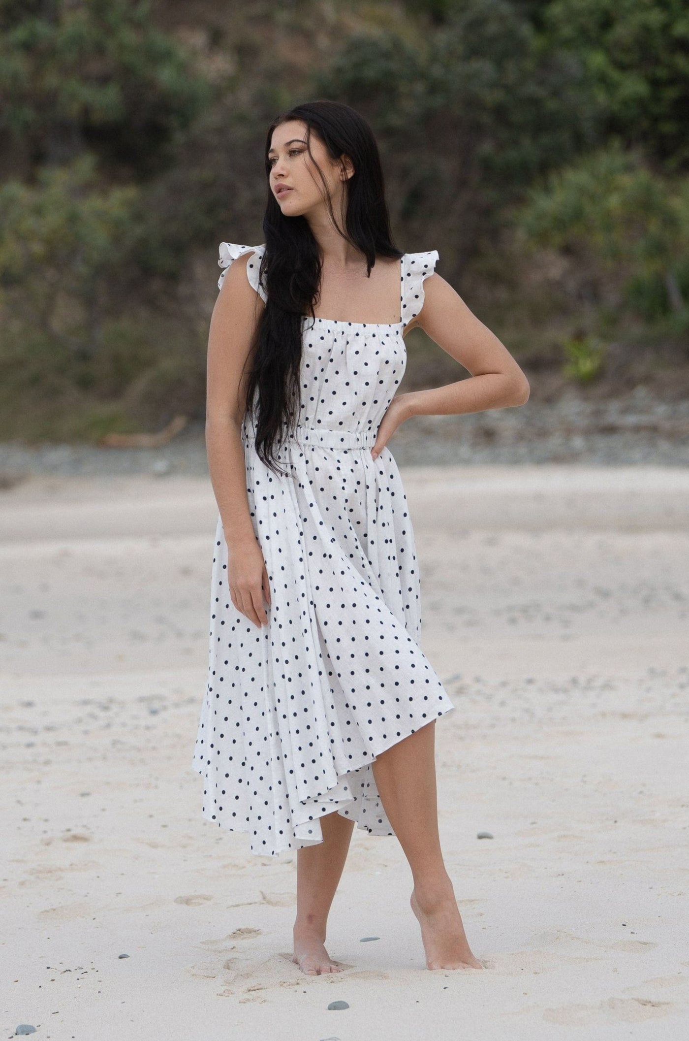 Lilly Pilly Collection 100% organic linen Mia Dress in  Polka dot