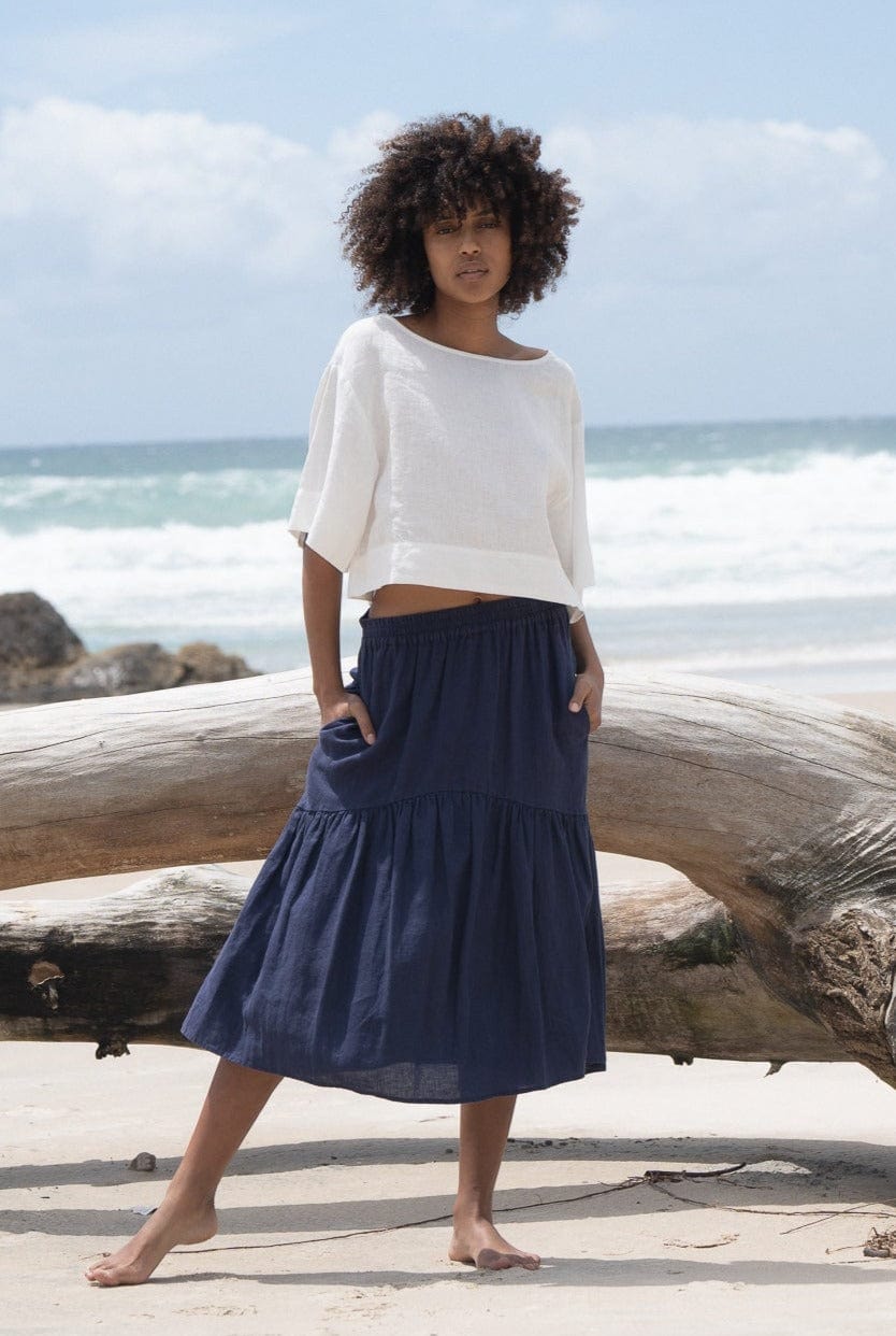 Lilly Pilly Collection 100% organic linen Lola Skirt in Denim Blue