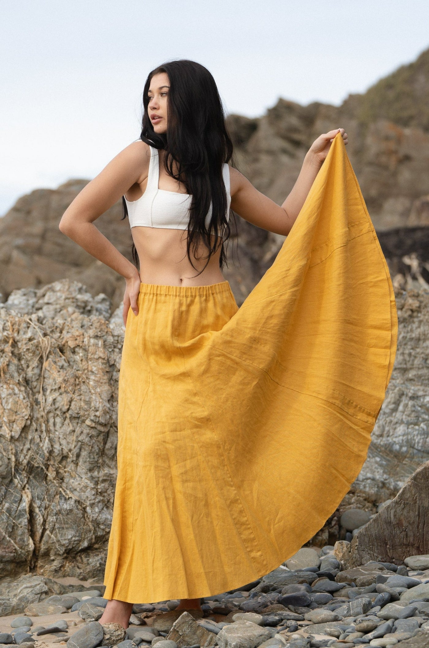 Lilly Pilly Collection 100% organic linen Stella Skirt in Sunflower