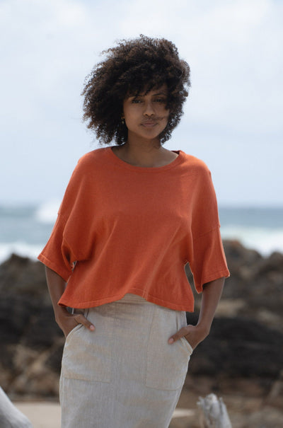 Lilly Pilly Collection Anna Knit top made from Cotton Cashmere in Ginger Marle